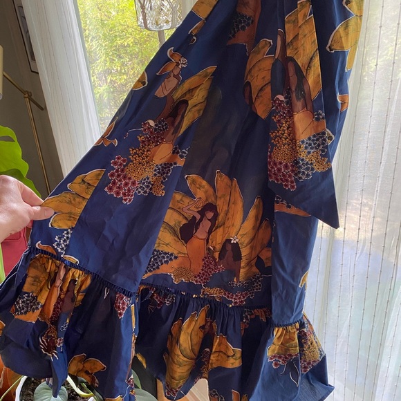 NWT FARM Rio Blue Mermaid Bananas Ankle Ruffle Dress Medium - Picture 4 of 6